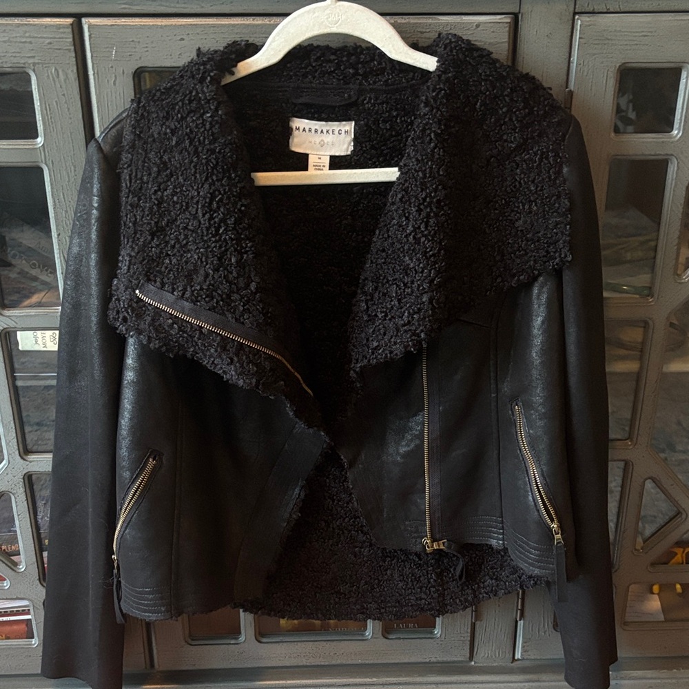 Marrakech Black Shearling Leather Jacket - image 1